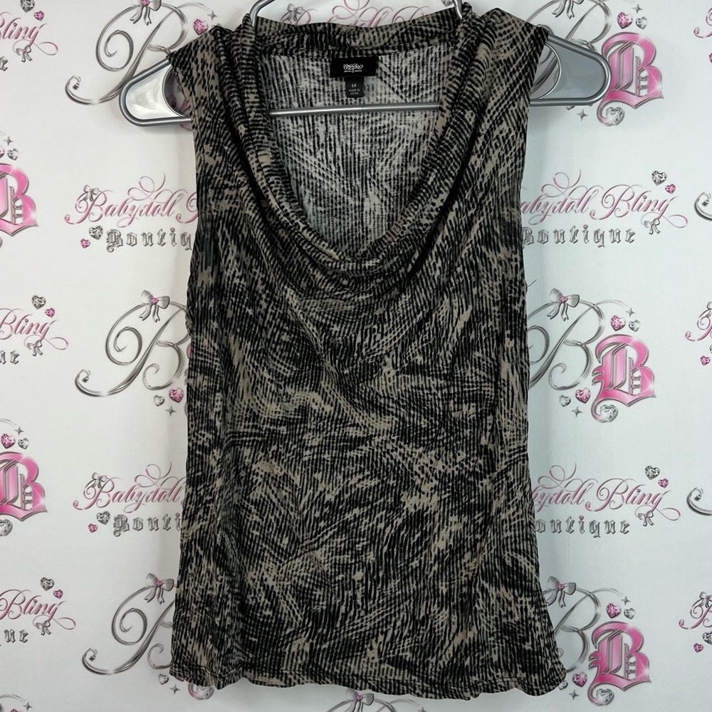 Massimo tank top cowl neck swoop pattern abstract Black and Gray Women's Blouse